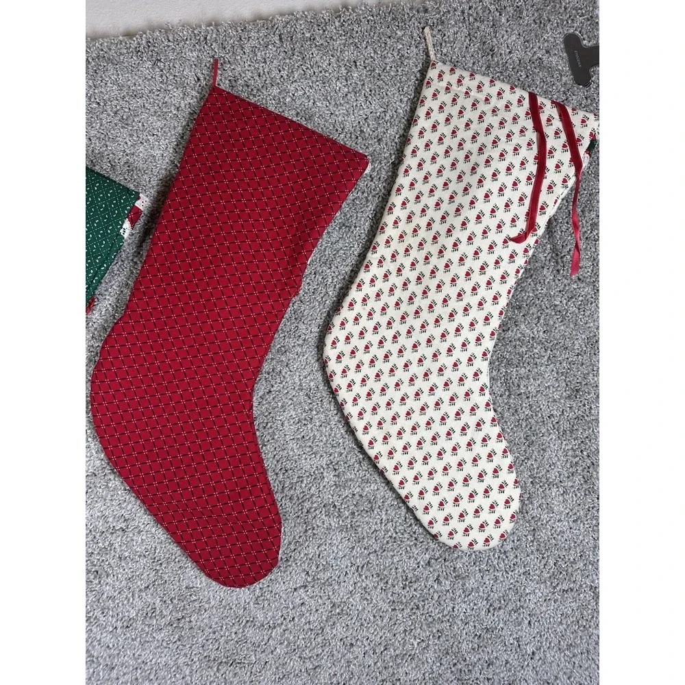Vintage Handmade Quilted Christmas Stockings Lot of 4 Bells Lace Hearts‎